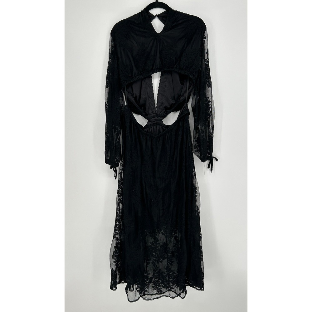 Torrid Festi Black Mesh Maxi Dress Deep V Lace Whimsigoth 2X NWT Witchy